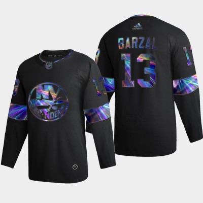 New York New York Islanders #13 Mathew Barzal Men's Nike Iridescent Holographic Collection NHL Jersey - Black